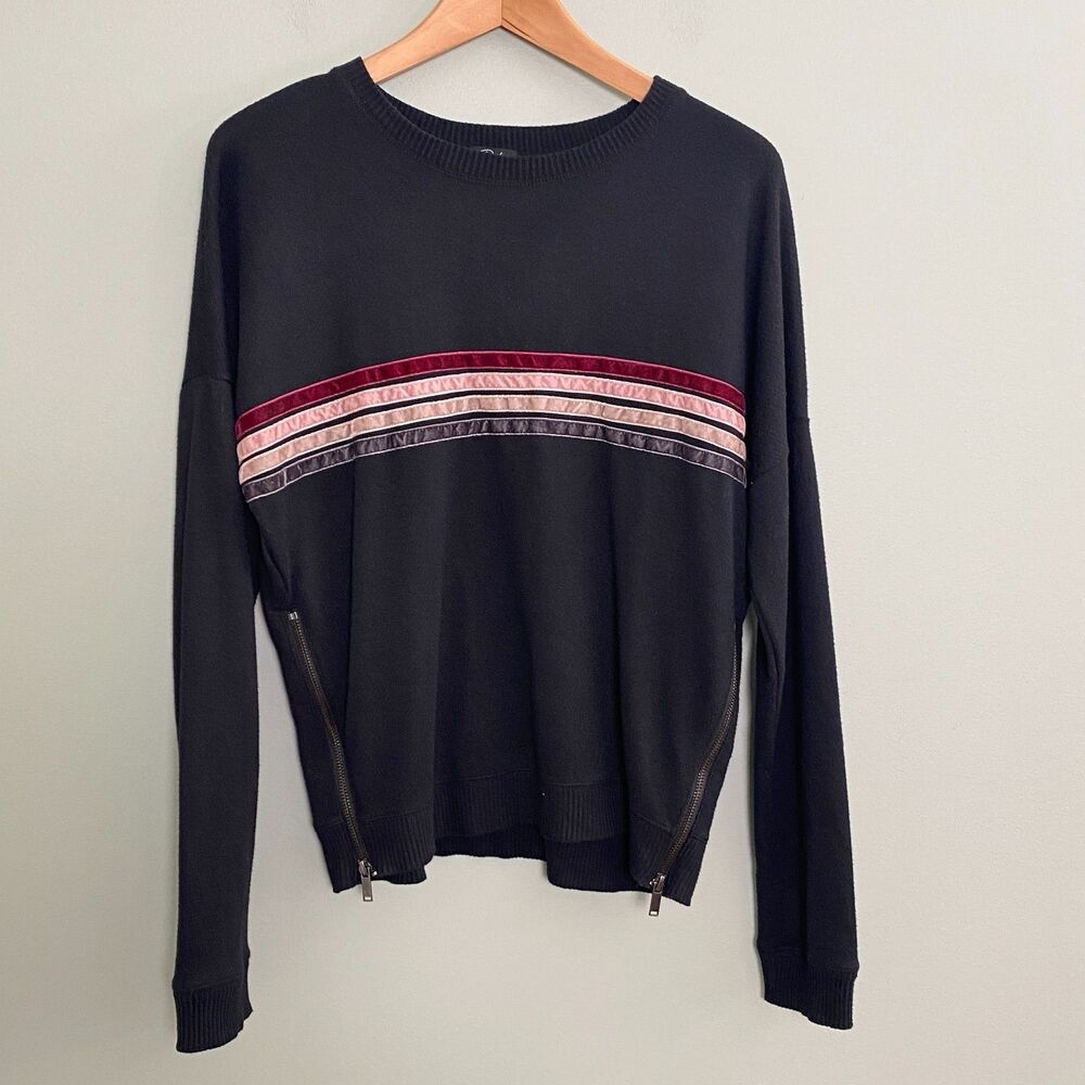 Rails Sweater Womens Small Black Marlow Rainbow Velvet Striped Side Zip